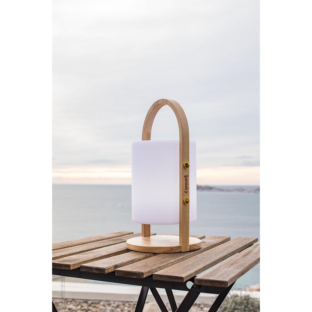 Lampe de table avec anse en bois